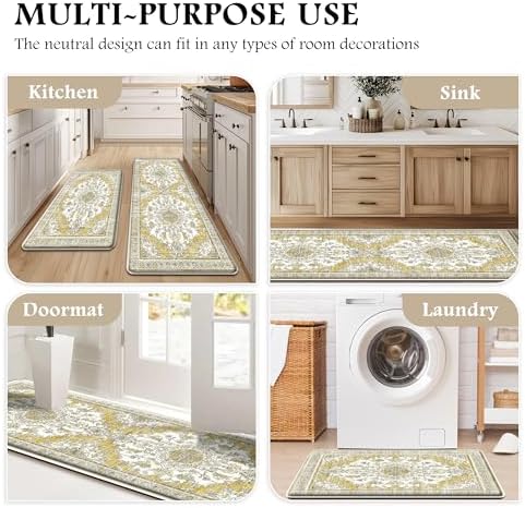 Boho Kitchen Mats for Floor 2PC Anti Fatigue Kitchen Rugs, Yellow - Image 6