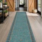 Vintage 3x12 Long Hallway Runner Rug - Teal Boho 3x12 Kitchen Floor Mat, Low Pile Thin Carpet for Bedroom Bedside, Washable Modern Eclectic Boho Design Décor by HazoHaus