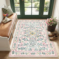 PLHXFR Area Rug Living Room: 3x5 Floral Washable Boho Carpet Pink Green by PLHXFRSoftAreaRugs