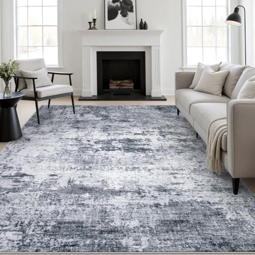 10x12 Area Rug Living Room: Modern Washable Indoor Soft Carpet Grey by FXRHLP