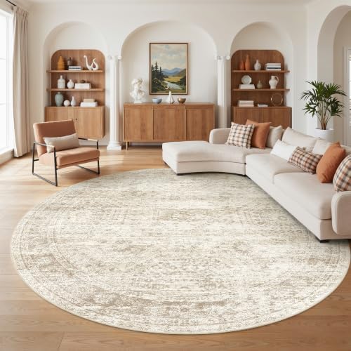 Round Rug 8ft,Circle Rug for Dining Room Table,Beige by Restydon