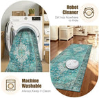 Washable Area Rug 2'6'' x 8' Vintage Traditional Persian Mat - Foldable Distressed Non-Slip Machine Washable Carpet for Living Room Bedroom Kitchen Home Decor - Teal and Gold - Image 7