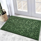 Bulijojo Sturdy Front Entrance Doormats,Durable Heavy Duty Welcome Mat,Thick Absorbent Natural Rubber Non Slip Mat,Easy Clean Entryway Mat 17x30 Inch Leaves Green by ShowYourStyle