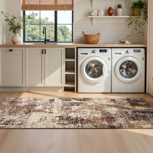 Runner Rug for Kitchen Coffee Hallways Runner Rug Non Slip 2'6''x8' Washable Brown Long Runner Rugs with Rubber Backing Soft Abstract Carpet Runner for Entryway, Kitchen, Bedroom, Bathroom - Image 5