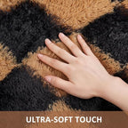 Ophanie 8x10 Black & Beige Diamond Checkered Rugs for Living Room Bedroom,Large Rhombus Fluffy Soft Fuzzy Area Rugs,Plush Shaggy Bedside Floor Carpet Kids Baby Dorm Decor with Over 99 pcs Pile fibers - Image 2