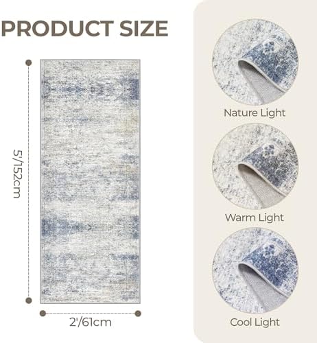 2x5 Rug Runners for Hallways Non Slip,Kitchen Rugs,Blue - Image 2