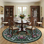PLHXFR Round Area Rug Living Room: 8 ft Floral Washable Carpet Dark Green - Image 3