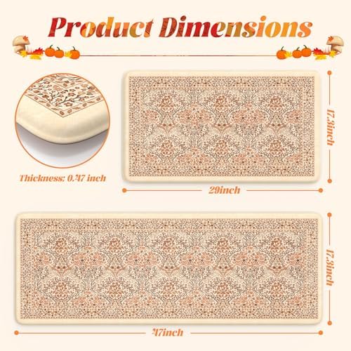 Collive Fall Kitchen Rugs Non Slip Washable Sink Mat 17.3"x47"+17.3"x29" - Image 2