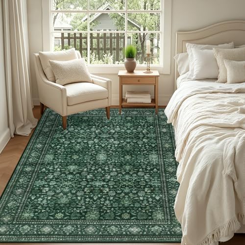 6x9 Area Rugs Living Room: Washable Rug for Bedroom Deep Green - Image 4