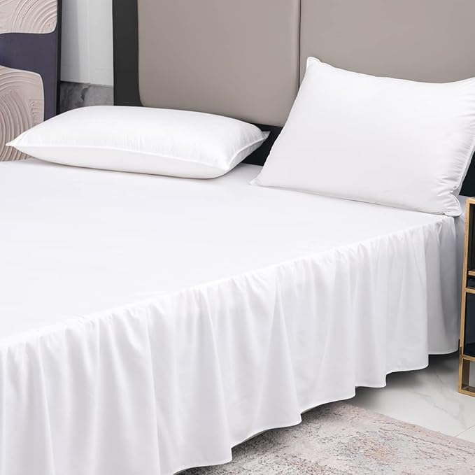 TSUTOMI Bed Skirt Full Size Ruffled Bed Skirt with Split Corners, 14 Inch Drop Dust Ruffle Bed Skirts with Platform, Gathered Style, 100% Microfiber, White