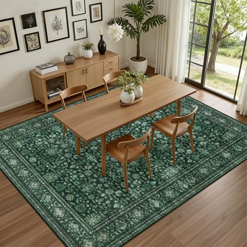 10x14 Area Rugs Living Room: Washable Rug for Bedroom Deep Green - Image 4