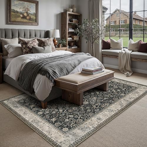 HUGEAR 8x10 Black Beige Vintage Floral Washable Area Rug for Living Room - Image 3