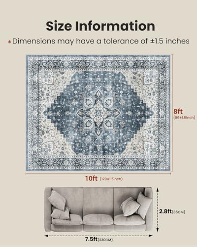 Amada 8x10 Area Rugs for Living Room, Washable Area Rug, Blue - Image 2