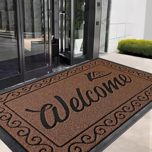 Yimobra Welcome Mat, Heavy Duty Sturdy Door Mats for Home Entrance Outdoor Indoor, Front Doormat for Outside Patio Floor Entry Porch Garage Office, Waterproof, Low Profile, 47 x 24, Maroon by Yimobra