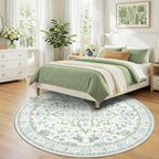RELEANY Washable Area Rug, Round 8ft, Green/White/Blue - Image 3