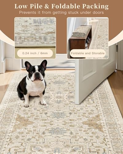 Madane Kitchen Runner Rug 2x7 with Rubber Backing Non Slip, Beige/Blue - Image 6