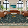 Hazo Haus Vintage 8x12 Large Area Rugs for Living Room - Oriental Dark Green Rug for Bedroom Under Bed, Washable Soft Dining Room Rug Under Kitchen Table, Low Pile Non Slip Unique Indoor Décor by HazoHaus