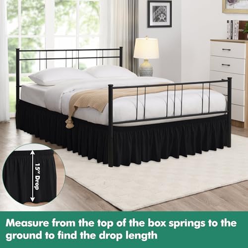 Wrap Around Queen Size Bed Skirt Split Corner 15" Drop-Elastic Dust Ruffle - Image 2