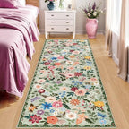 PLHXFR 2x6 Washable Runner Rug：Floral Indoor Kitchen Soft Carpet Green - Image 2