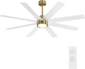 WINGBO 60" Large DC Ceiling Fans with Lights and Remote, 3 Downrods, 8 Plywood Blades, 6-Speeds Reversible DC Motor, 3CCT, Indoor Ceiling Fan for Bedroom Living Room Patio, Brass and White