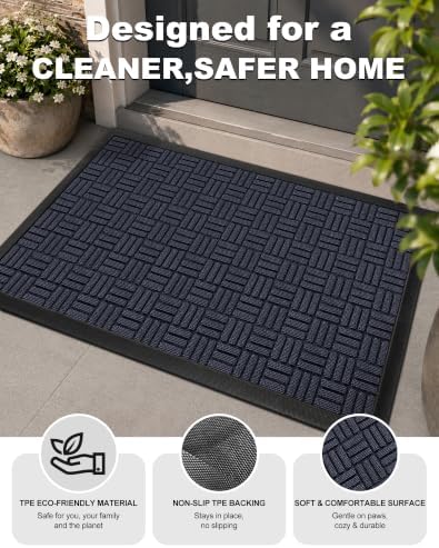 Mibao Front Door Mat Outdoor Entrance, 71" x 24" Heavy Duty Welcome Mat for Outdoor and Indoor, Waterproof Dirt Trapper Doormat, Super Absorbent Indoor Entryway Mat for Patio & Porch - Navy - Image 2
