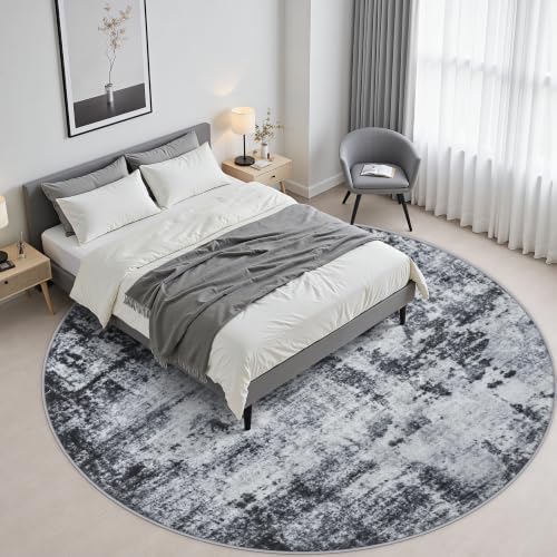 Round Area Rug Living Room: 5 ft Modern Washable Carpet Dark - Image 4
