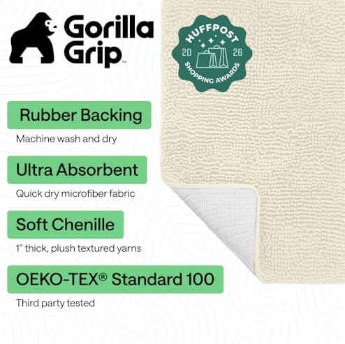 GORILLA GRIP Bath Rug Mat for Bathroom, Thick Chenille, 36x24 Ivory Cream - Image 2