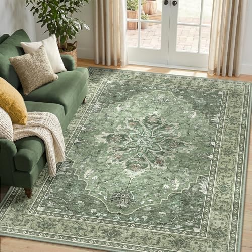 RELEANY Washable Area Rug, 5'x8', Green/Dark Green/Gray by RELEANY