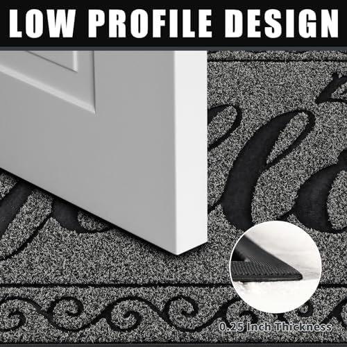 Yimobra Welcome Mats for Front Door 36x24, Heavy Duty Waterproof Outdoor Door Mat Outside Entrance, Non-Slip Low Profile Indoor Entryway Mat for Garage Patio, Black Gray - Image 4