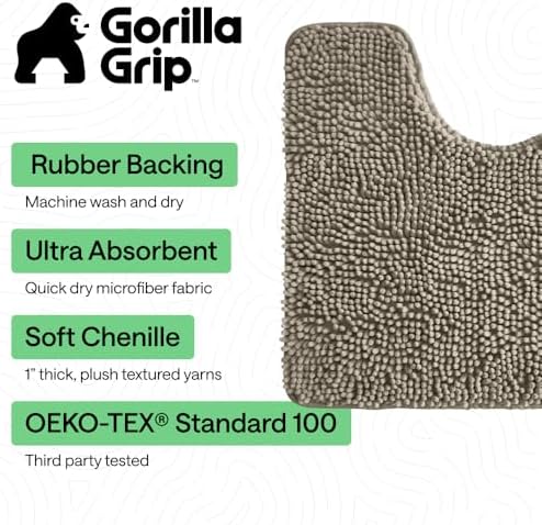 GORILLA GRIP Chenille Bath Rug Mat for Oval Toilet Base, 24x19 Latte - Image 3