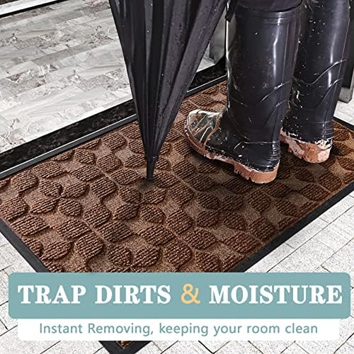 Bulijojo Sturdy Front Entrance Doormats,Durable Heavy Duty Welcome Mat,Thick Absorbent Natural Rubber Non Slip Mat,Easy Clean Entryway Mat Geometric Brown 23"x35" - Image 4