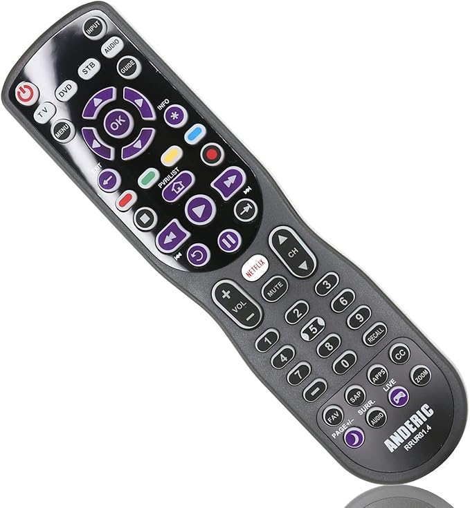 Universal 4-Device Fit for Roku Streaming Player/TV Remote Control with Macro, Learning, & Backlighting for All Roku TVs and Blu-Ray Players, Audio, Sound Bars - RRUR01.4