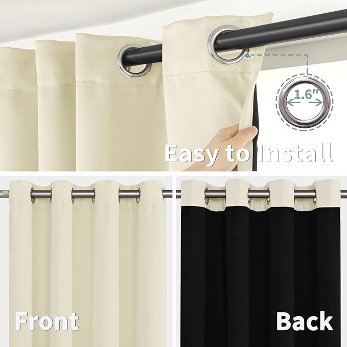 BGment Thermal Insulated 100% Blackout Curtains 69 Inch Length 2 Panels, Total Light Blocking Curtains for Bedroom, Grommet Window Drapes with Thick Black Liner, 55 Inch Wide Each Panel, Cream