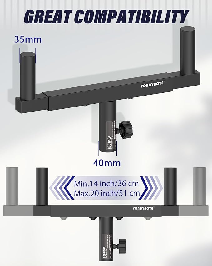 Vondynote Set of 2 Dual Speaker Mount Bar Mounting Fork Bracket Speaker Pole Width Adjustable