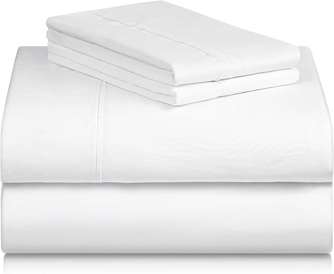 LuxClub 4 PC Extra Deep Pocket California King Sheet Set, Wrinkle Free Cooling Bed Sheets Hotel Bedding for Women, Men, Includes 1 Fitted Sheet, 1 Flat Sheet and 2 Pillowcases- White