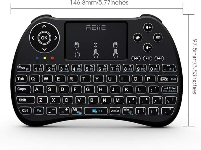 (Backlit Version)REIIE H9+ Mini Keyboard,2.4GHz Wireless Mini Handheld Smart TV Remote Keyboard with Touchpad for PC,Raspberry Pi 2, Pad, Smart TV, Android TV Box, Windows 7 8 10（Not Suport Bluetooth）
