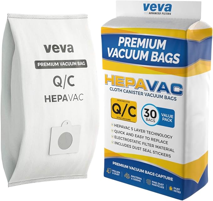 30 Pack Type Q/C 53292 HEPA Vacuum Bags for Kenmore Canister Vacuum Cleaners 5055, 50558, 53291, 53292, Series 600, 400, 200