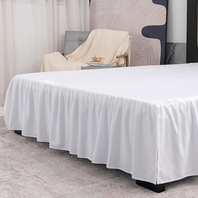 TSUTOMI Bed Skirt Full Size Ruffled Bed Skirt with Split Corners, 12 Inch Drop Dust Ruffle Bed Skirts with Platform, Gathered Style, 100% Microfiber,White