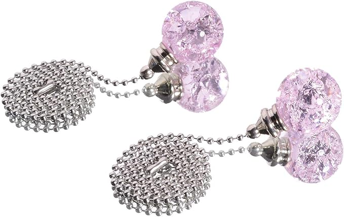 LONGSHENG - SINCE 2001 - 2PCS Pink Modern Crystal Ice Cracked Ball Pull Chain for Ceiling Fan Light Decoration, 50cm Extension Chain