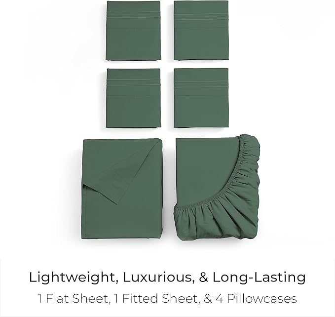 Mellanni King Sheet Set - 6-Piece Iconic Collection Bedding, (Including 4 Pillowcases), 16-Inch Deep Pocket, Easy Care, Extra Soft, Cooling Sheets, Brushed Microfiber - Emerald Green