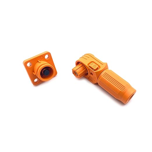 250A Battery Energy Storage Connector, 70mm² High Current Connectors IP67 Waterproof Stud Wiring Power Adapter Quick Plug Terminal Right Angle Plug and Socket （1500V Orange