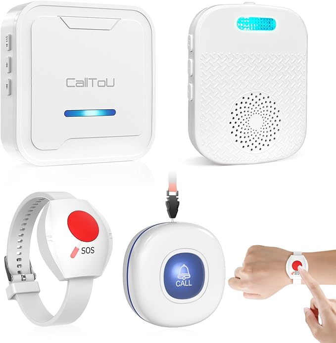 CallToU Caregiver Pager Wireless Call Button for Elderly, Medical Alert Systems for Seniors/Elderly Monitoring with 2 Call Bell, 500+Feet, 1 Plug-in Receiver+1 USB Receiver for Home Patients Emergency