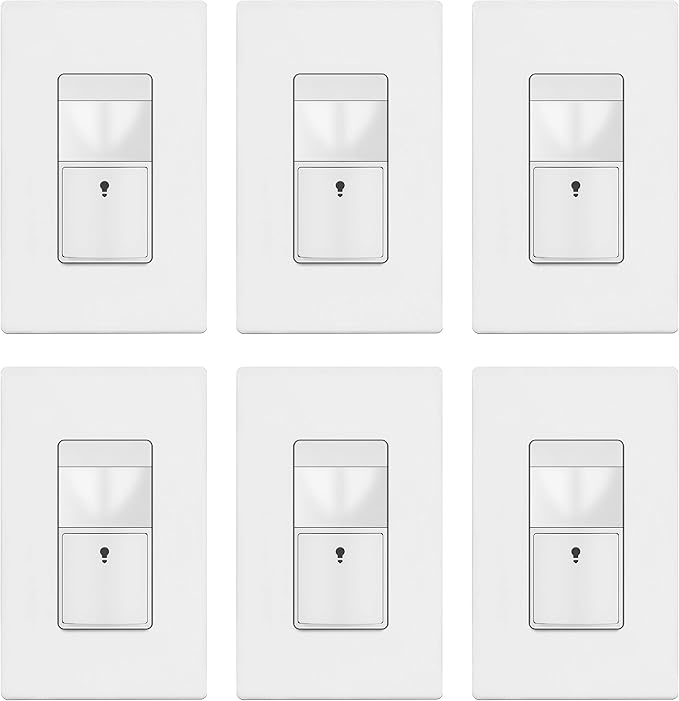 TOPGREENER Motion Sensor Switch, PIR Sensor with Ambient Light Level, Occupancy & Vacancy Modes, No Neutral Required, Ground Wire Required, 150W LED/CFL, Single Pole, TDOS5-JM-W-6PCS, White, 6 Pack