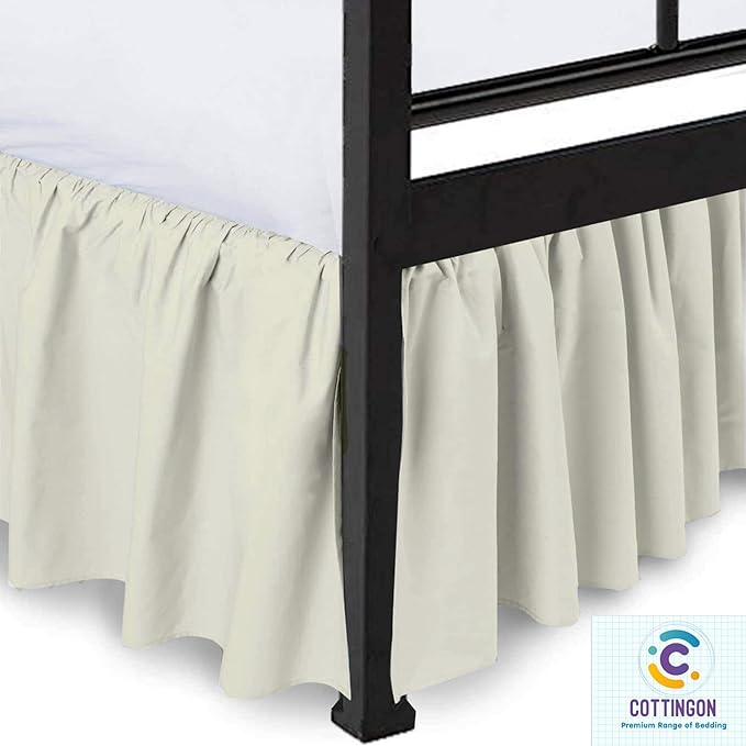 Ruffled Bed Skirt with Split Corners-Dust Ruffle - 24" Drop 100% Microfiber Soft,Sheen & Luxurious Look - Bed Skirts (Ivory -Twin)