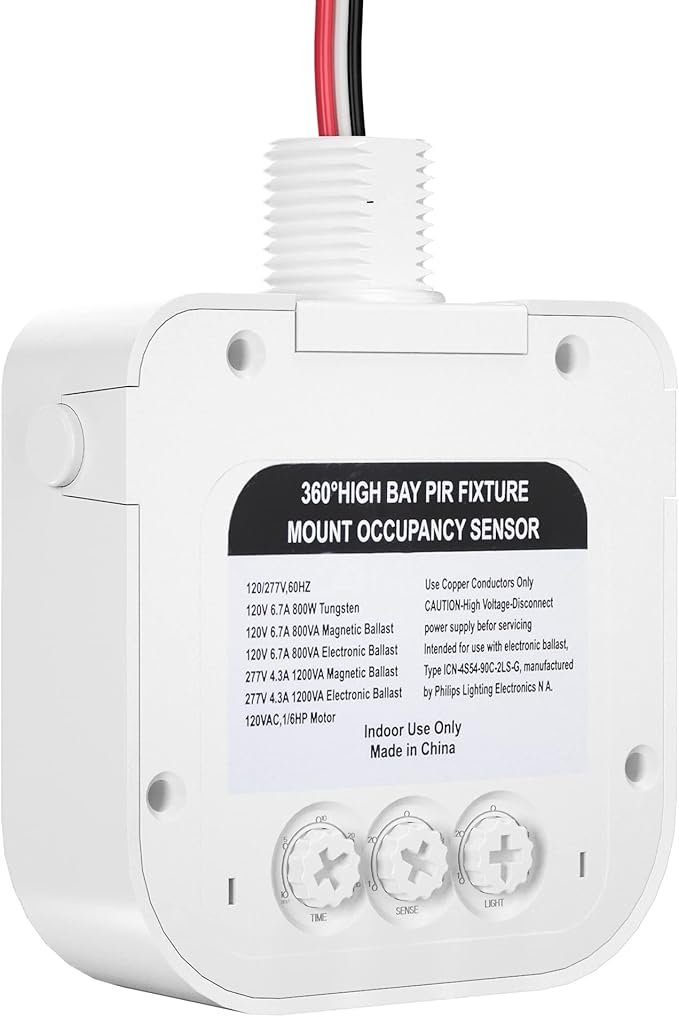 EverElectrix Ceiling Occupancy Motion Sensor, Passive Infrared Technology, High Bay Fixture Mount 360 Degree, Hard-Wired, 120-277 VAC, Commercial/Industrial Grade, 10-Pack