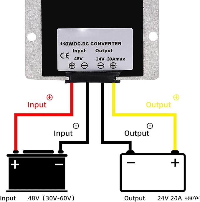 QJFCare DC Converter Voltage Reducer 36V 48V Step Down to 24V 20A 480W, Waterproof Big-Size Voltage Reducer, High-Power DC/DC Power Supply Module Buck Transformer, for Golf Cart, forklifts, Car