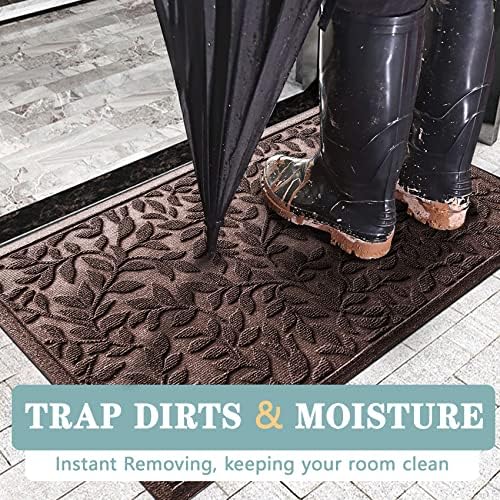 Bulijojo Sturdy Front Entrance Doormats,Durable Heavy Duty Welcome Mat,Thick Absorbent Natural Rubber Non Slip Mat,Easy Clean Entryway Mat Leaves Brown 23"x35" - Image 4