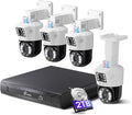 Loocam Dual-Lens 4K PoE Security Camera System, 4pcs Pan/Tilt CCTV Wired PoE IP Camera Outdoor Indoor, AI Person/Vehicle, Spotlight Siren, Color Night Vision, 8CH 8MP NVR with 2TB HDD
