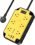 Heavy Duty Power Strip15 Amps/1200 Joules, 12 Outlets with 4 USB Ports (2 USB-C), Industrial Magnetic Surge Protector, 6.5 FT Extension Cord for Industrial Shop Garage (Yellow)