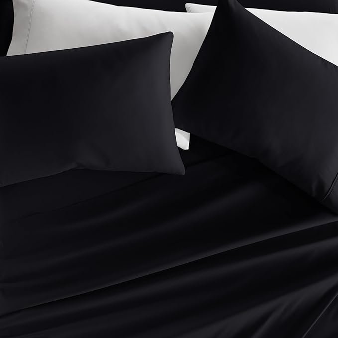 Linen Market Brushed Microfiber King Sheet Set 4 Piece – Oeko-TEX Certified Ultra Soft & Wrinkle-Free - 16" Deep Pocket Sheets - Easy Care King Size - Black